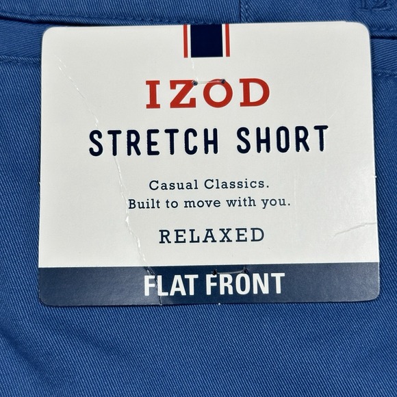 IZOD Men's Stretch Shorts Sz 40 Relaxed Fit Flat Front Saltwater Chino Blue NEW - Picture 9 of 13
